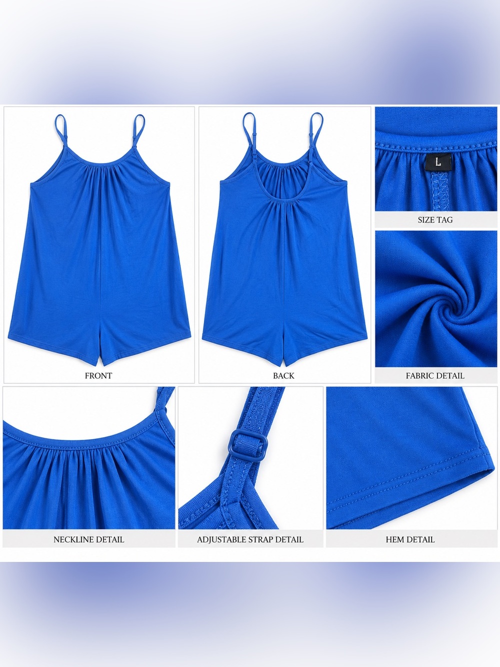 Women’s L Royal Blue Sleeveless Romper Adjustable Straps Flowy Lounge Jumpsuit